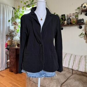 A New Day Black Knit Blazer Single Button Notched Lapel Jacket Womens Medium